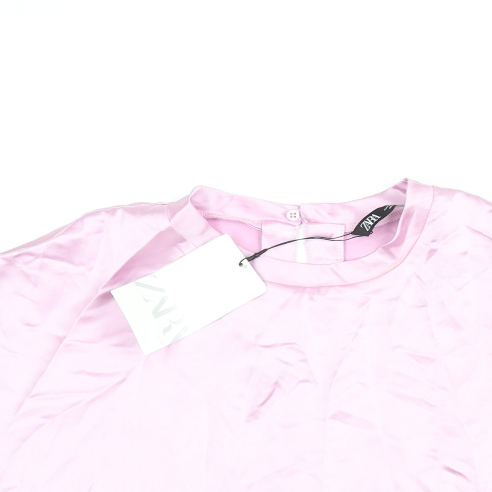 Womens UK Size S Zara Pink Basic Blouse