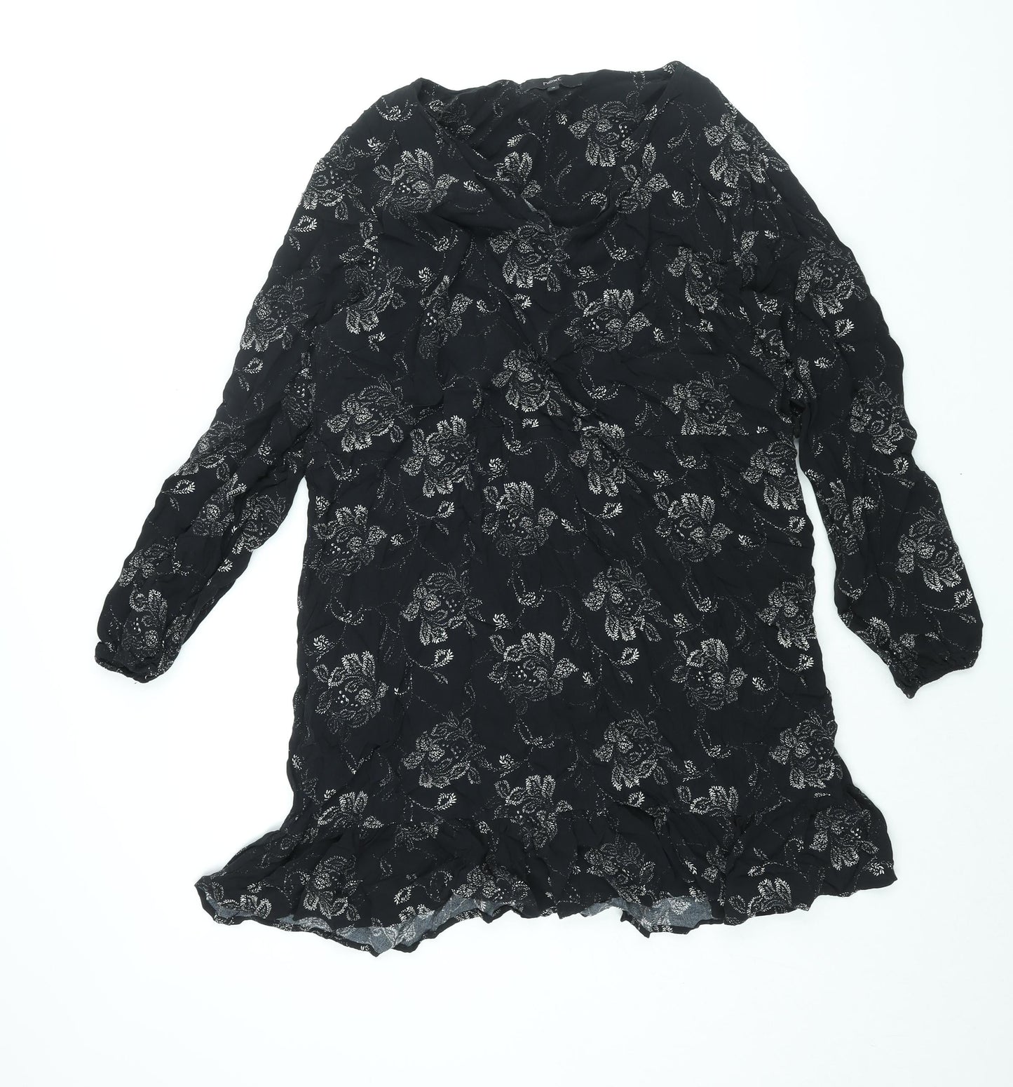 NEXT Womens Black Geometric Viscose Shift Size 16 V-Neck Pullover