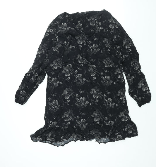 NEXT Womens Black Geometric Viscose Shift Size 16 V-Neck Pullover