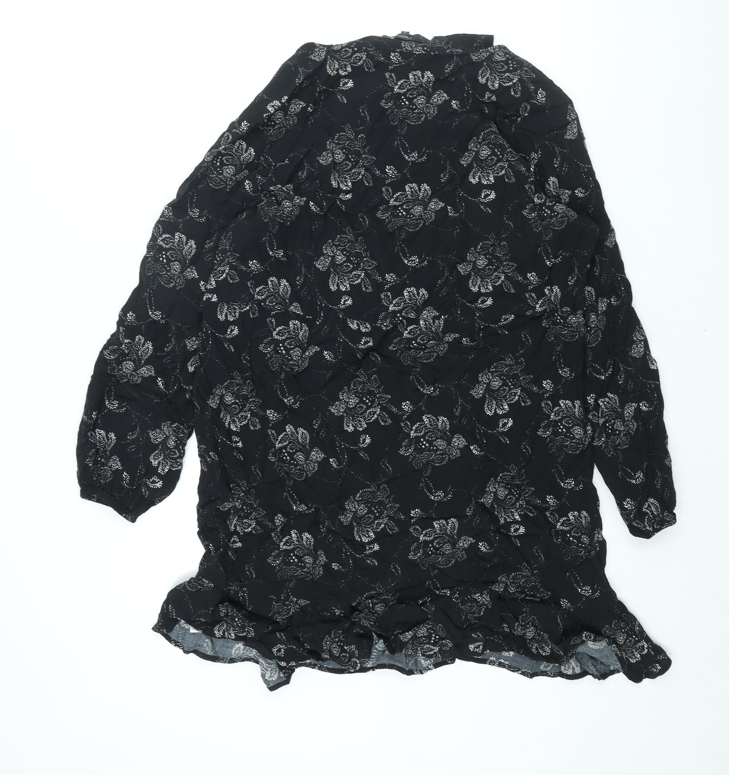 NEXT Womens Black Geometric Viscose Shift Size 16 V-Neck Pullover