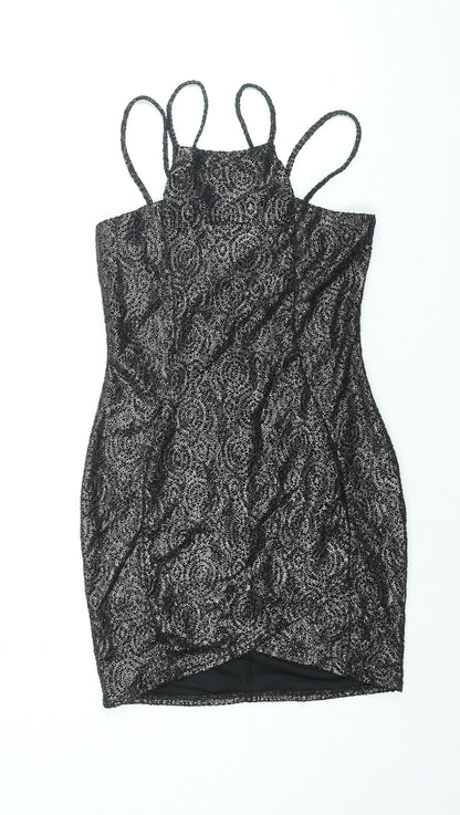 AX Paris Womens Black Polyester Bodycon Size 12 Square Neck Pullover - Glitter