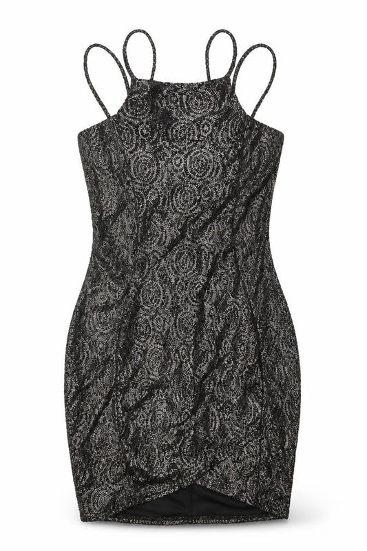 AX Paris Womens Black Polyester Bodycon Size 12 Square Neck Pullover - Glitter