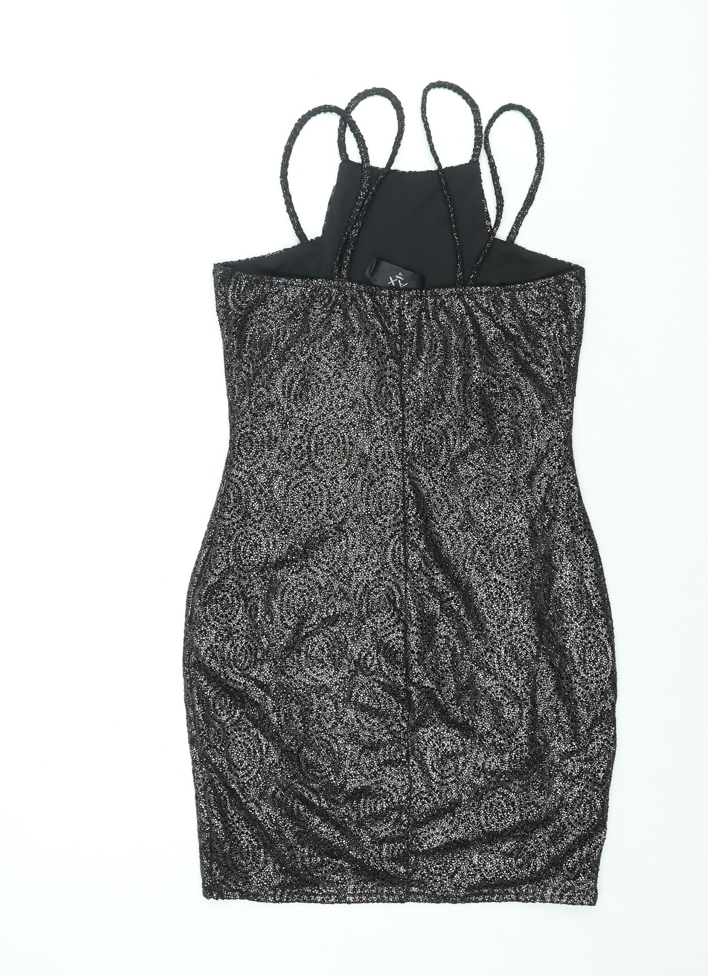 AX Paris Womens Black Polyester Bodycon Size 12 Square Neck Pullover - Glitter