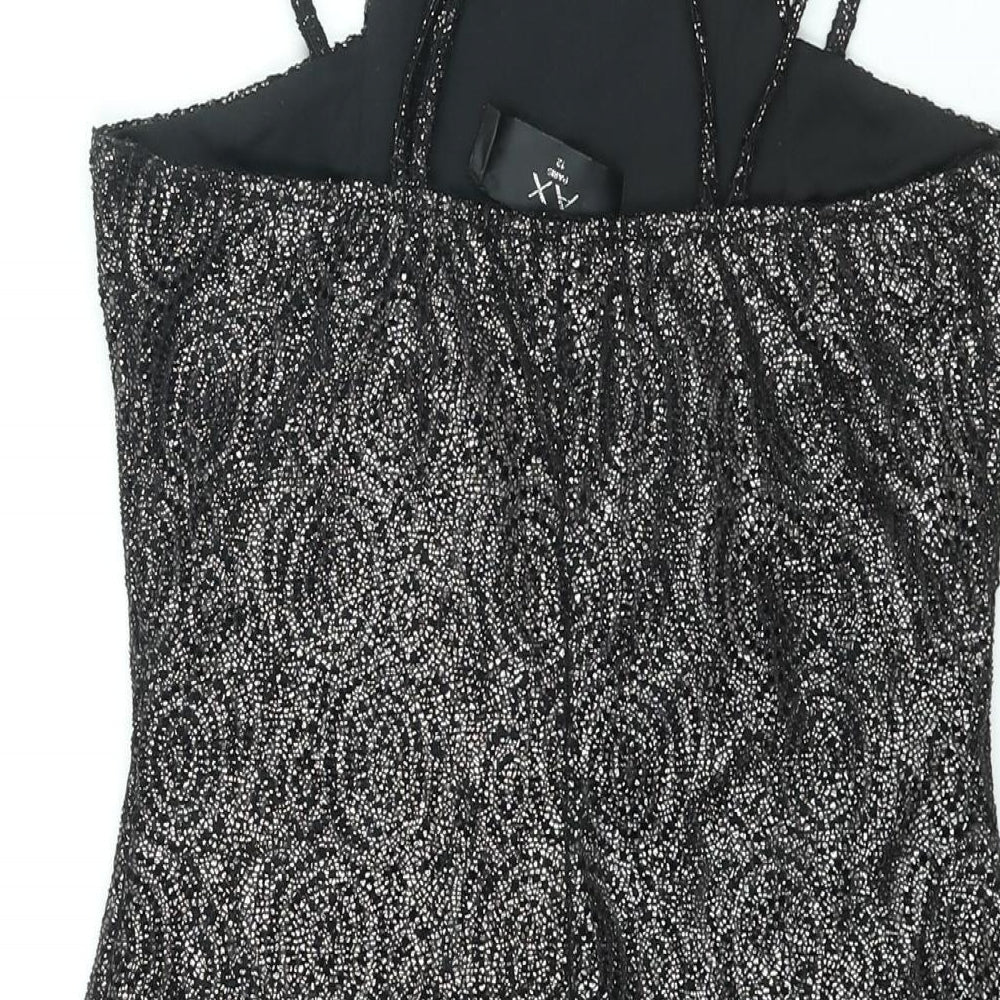 AX Paris Womens Black Polyester Bodycon Size 12 Square Neck Pullover - Glitter