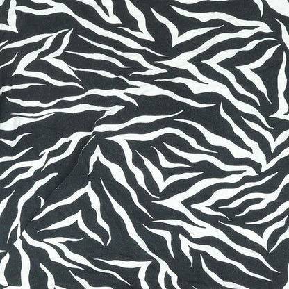 M&Co Womens Black Animal Print Viscose Basic Blouse Size 14 V-Neck - Zebra Print Tie Detail