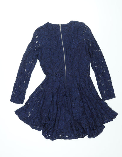 Rebellion Womens Blue Cotton A-Line Size M Round Neck Zip