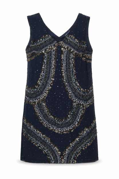Next Womens Blue Polyester Shift Size 16 V-Neck Zip - Geometric Sequin