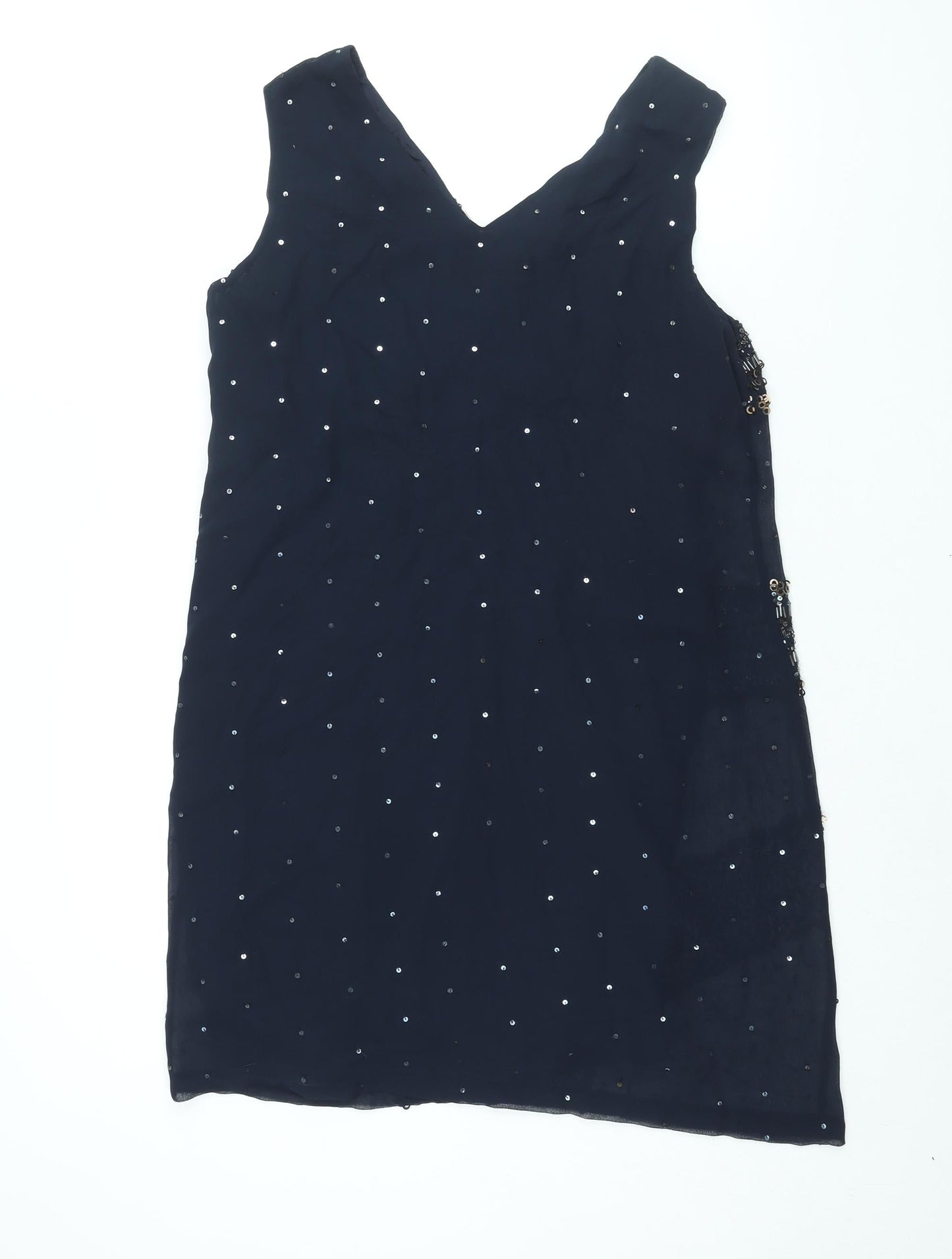 NEXT Womens Blue Polyester Shift Size 16 V-Neck Zip - Geometric Sequin