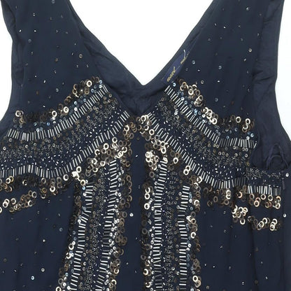 NEXT Womens Blue Polyester Shift Size 16 V-Neck Zip - Geometric Sequin