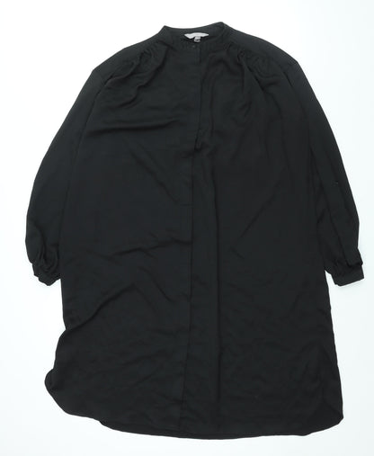 H&M Womens Black Polyester Shirt Dress Size S Round Neck Button