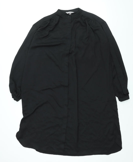 H&M Womens Black Polyester Shirt Dress Size S Round Neck Button