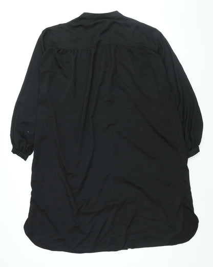H&M Womens Black Polyester Shirt Dress Size S Round Neck Button