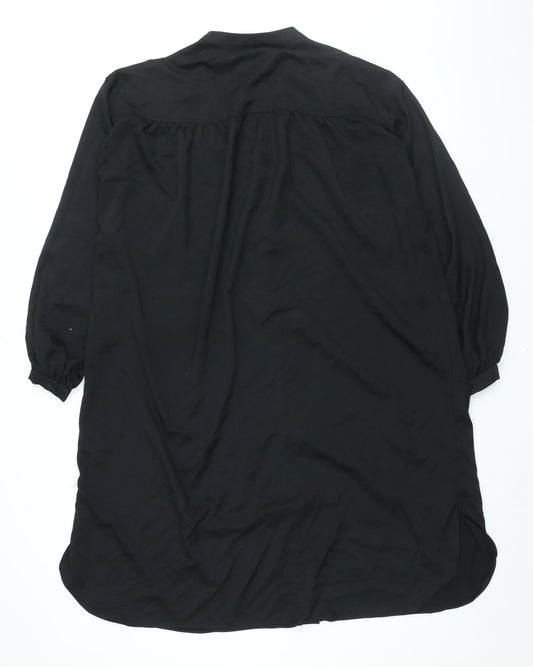 H&M Womens Black Polyester Shirt Dress Size S Round Neck Button