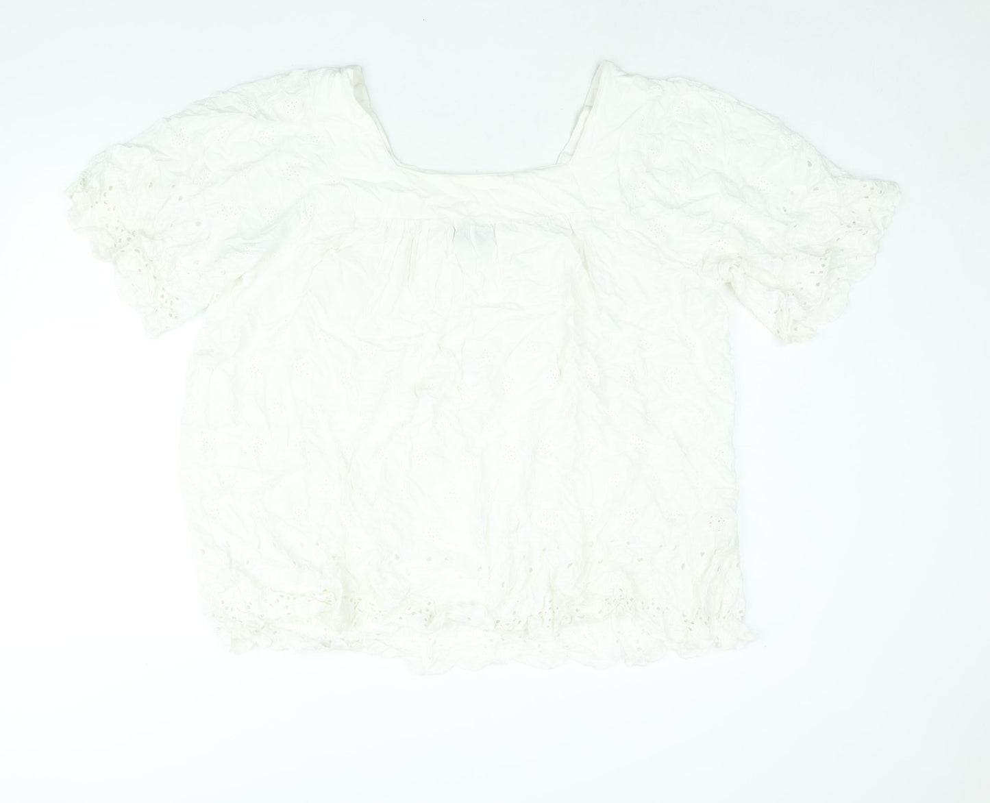 Yours Womens White Viscose Basic Blouse Size 20 Square Neck - Embroidered