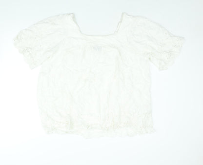 Yours Womens White Viscose Basic Blouse Size 20 Square Neck - Embroidered