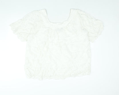 Yours Womens White Viscose Basic Blouse Size 20 Square Neck - Embroidered
