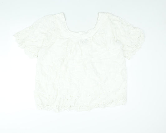 Yours Womens White Viscose Basic Blouse Size 20 Square Neck - Embroidered