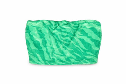 PRETTYLITTLETHING Womens Green Geometric Polyester Cropped Blouse Size 6 Square Neck