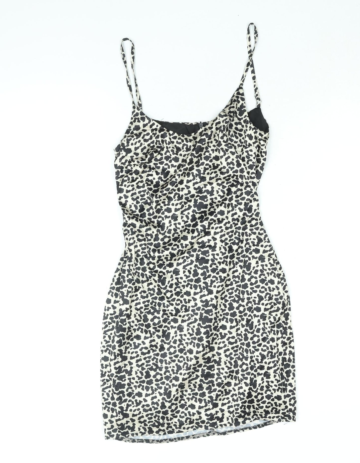 Missguided Womens Black Animal Print Polyester Mini Size 4 Scoop Neck Zip