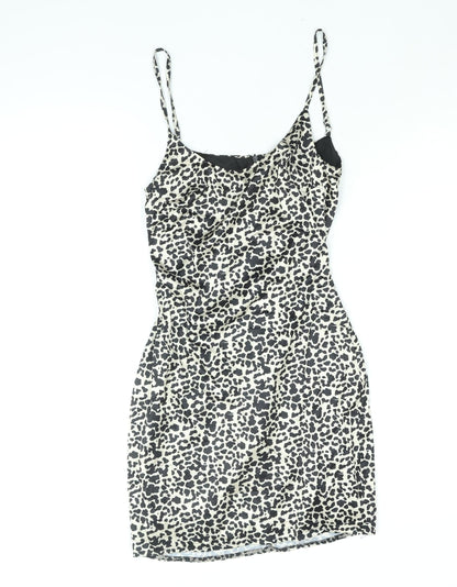 Missguided Womens Black Animal Print Polyester Mini Size 4 Scoop Neck Zip