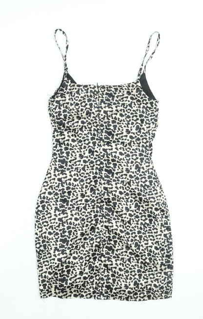 Missguided Womens Black Animal Print Polyester Mini Size 4 Scoop Neck Zip