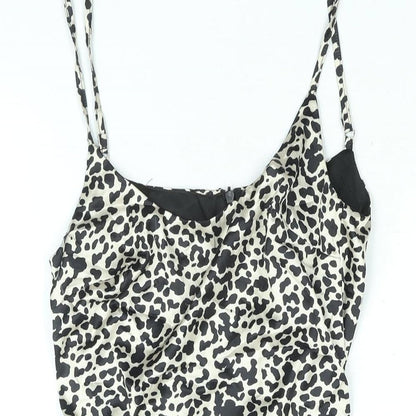 Missguided Womens Black Animal Print Polyester Mini Size 4 Scoop Neck Zip