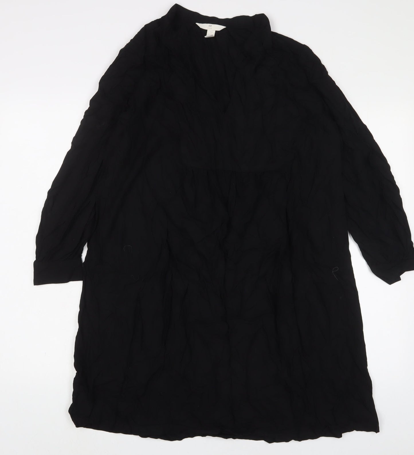 H&M Womens Black Viscose A-Line Size L V-Neck Button