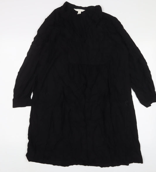 H&M Womens Black Viscose A-Line Size L V-Neck Button