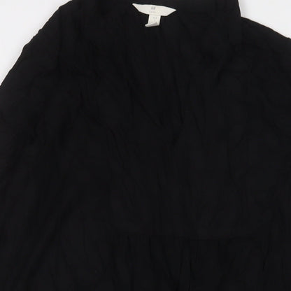 H&M Womens Black Viscose A-Line Size L V-Neck Button