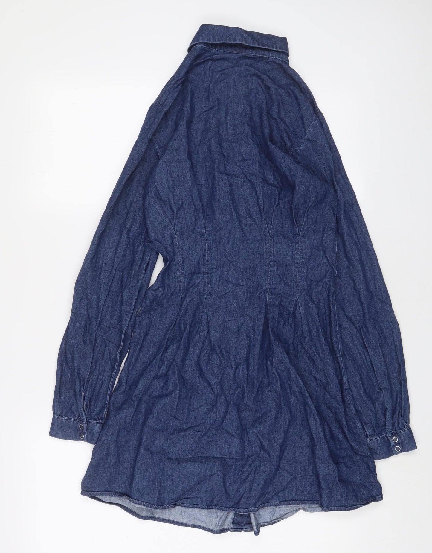 Pimkie Womens Blue Cotton A-Line Size 8 Collared Snap