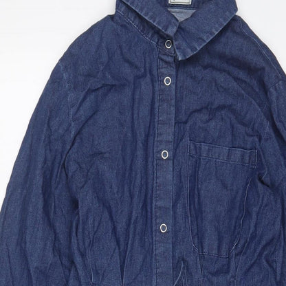 Pimkie Womens Blue Cotton A-Line Size 8 Collared Snap