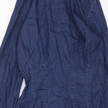 Pimkie Womens Blue Cotton A-Line Size 8 Collared Snap