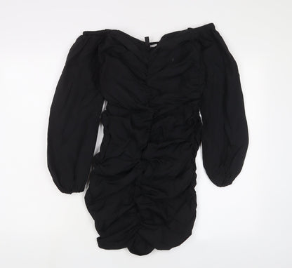 H&M Womens Black Polyamide A-Line Size 10 Off the Shoulder Zip - Ruched