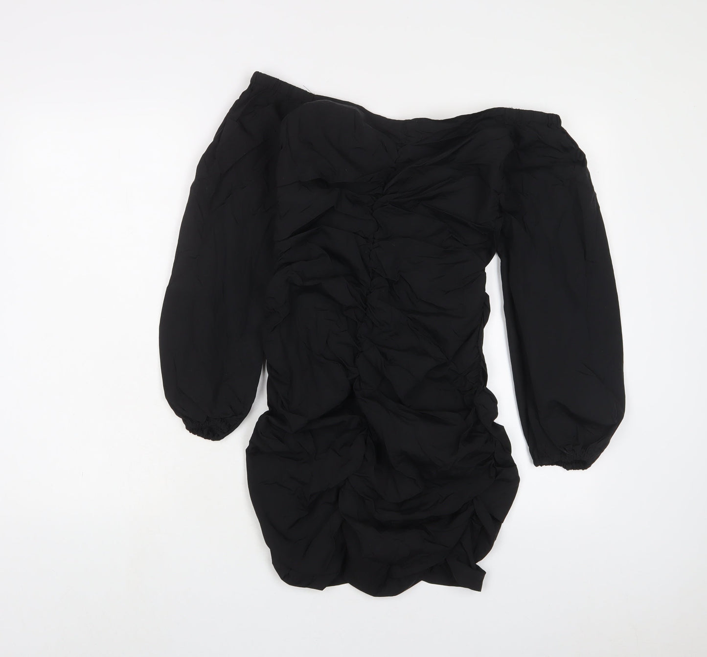 H&M Womens Black Polyamide A-Line Size 10 Off the Shoulder Zip - Ruched