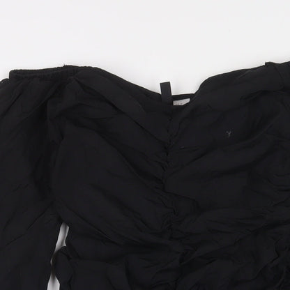 H&M Womens Black Polyamide A-Line Size 10 Off the Shoulder Zip - Ruched