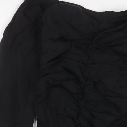 H&M Womens Black Polyamide A-Line Size 10 Off the Shoulder Zip - Ruched