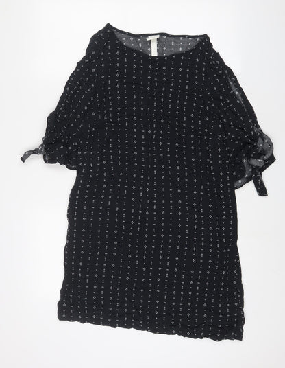 H&M Womens Blue Geometric Viscose A-Line Size 14 Boat Neck Pullover - Cold Shoudler