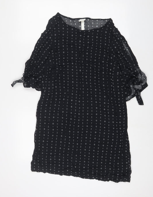 H&M Womens Blue Geometric Viscose A-Line Size 14 Boat Neck Pullover - Cold Shoudler