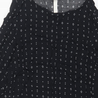 H&M Womens Blue Geometric Viscose A-Line Size 14 Boat Neck Pullover - Cold Shoudler