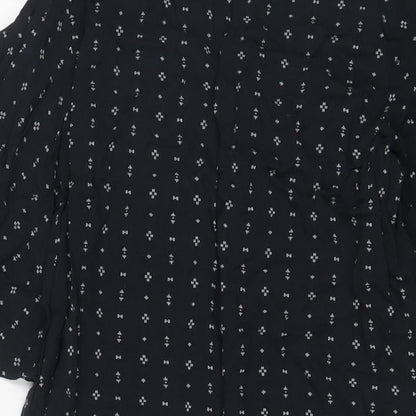 H&M Womens Blue Geometric Viscose A-Line Size 14 Boat Neck Pullover - Cold Shoudler