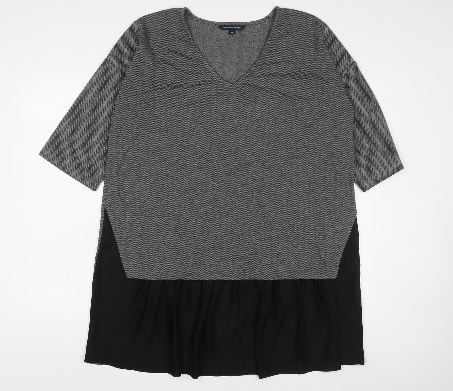 French Connection Womens Grey Polyester Tunic T-Shirt Size M V-Neck