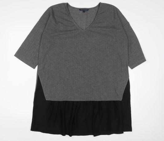 French Connection Womens Grey Polyester Tunic T-Shirt Size M V-Neck