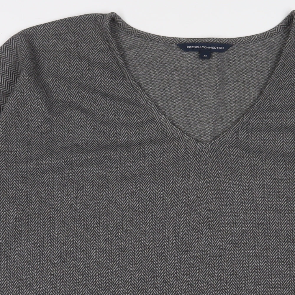 French Connection Womens Grey Polyester Tunic T-Shirt Size M V-Neck