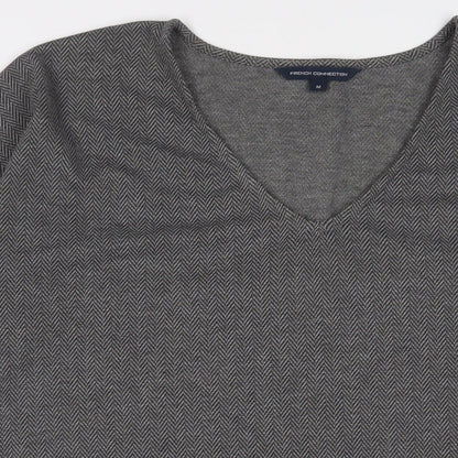 French Connection Womens Grey Polyester Tunic T-Shirt Size M V-Neck