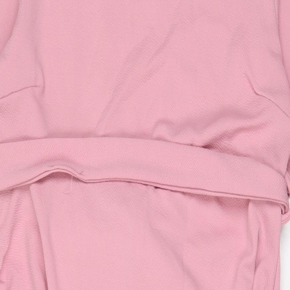 Boohoo Womens Pink Polyester Sheath Size 12 Crew Neck Pullover - Belted
