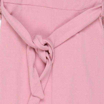 Boohoo Womens Pink Polyester Sheath Size 12 Crew Neck Pullover - Belted