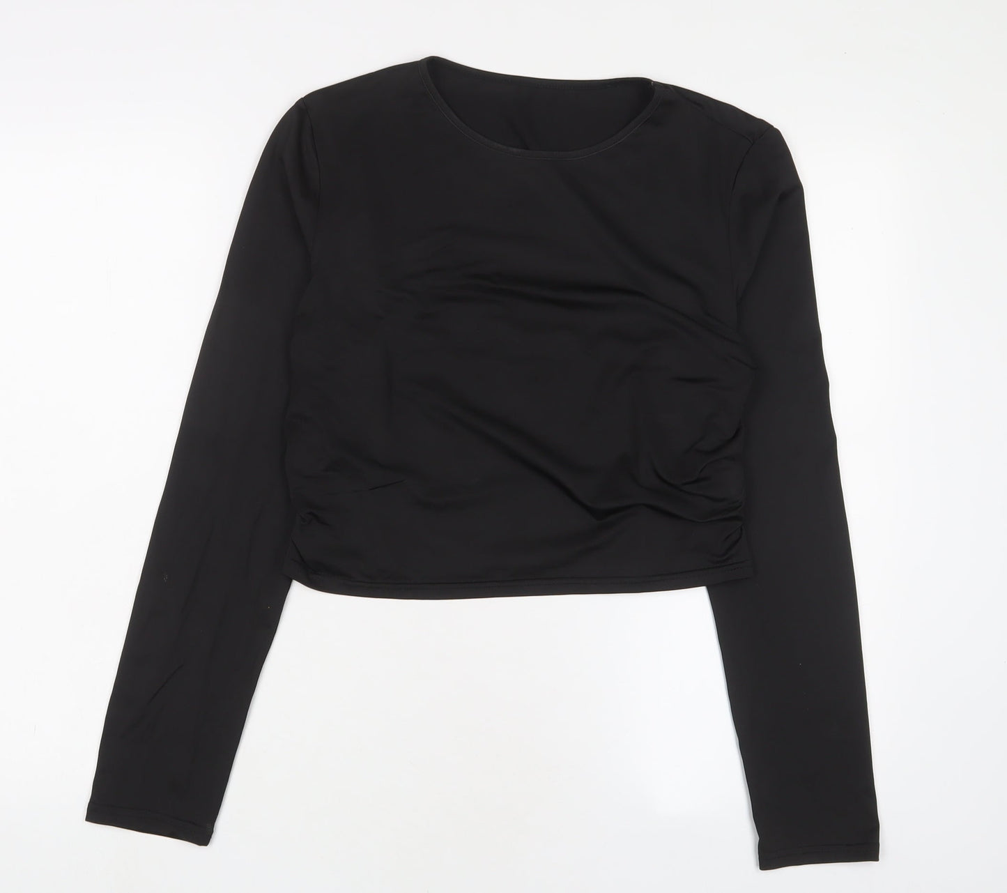 yozy Womens Black Polyester Cropped T-Shirt Size XL Crew Neck