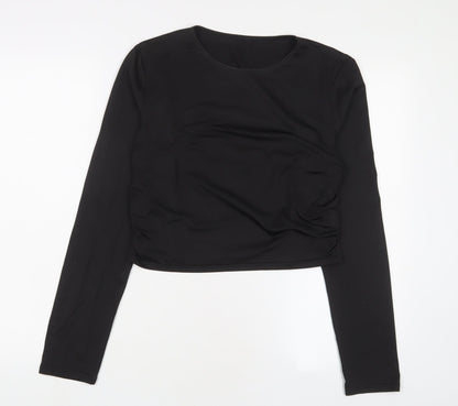 yozy Womens Black Polyester Cropped T-Shirt Size XL Crew Neck