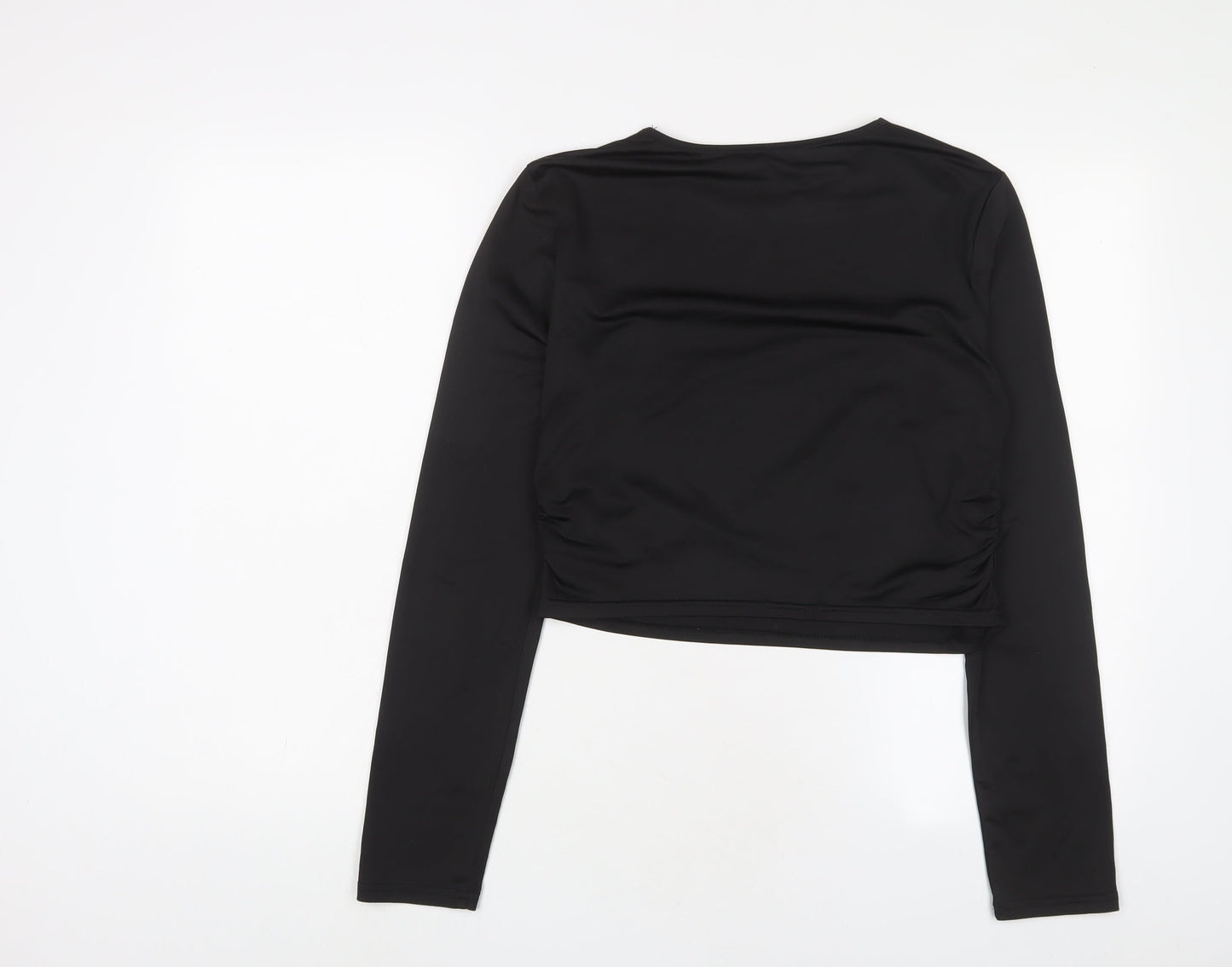 yozy Womens Black Polyester Cropped T-Shirt Size XL Crew Neck