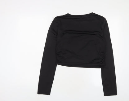 yozy Womens Black Polyester Cropped T-Shirt Size XL Crew Neck